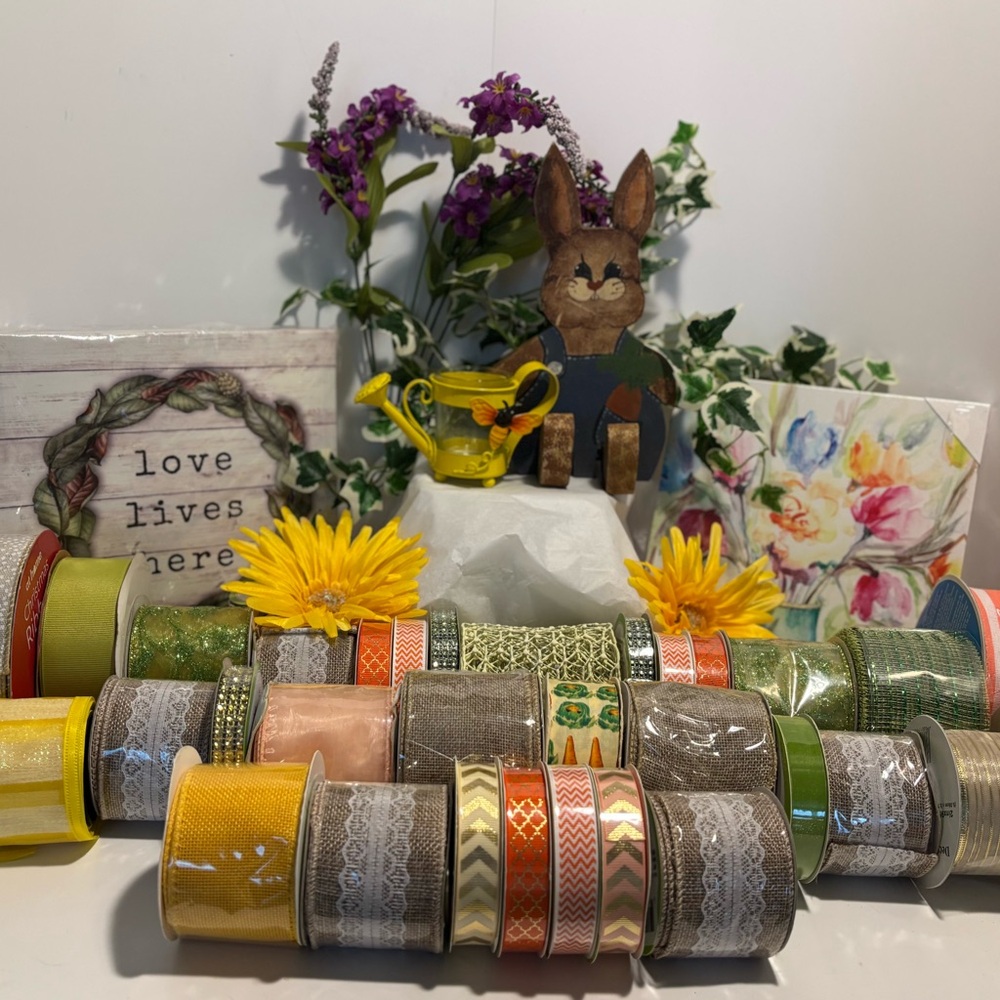 Crafters Wreathers 36 Spools Ribbon Pictures Bunny Floral Home Decor Bows Easter
